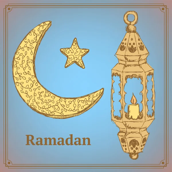 Sketch Ramadan symbol in vintage style — Stock Vector