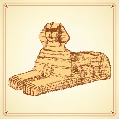 Schizzo sfinge monumento in stile vintage, reticolo senza giunteBoceto de monumento de la esfinge en estilo vintage, patrón transparente de vector