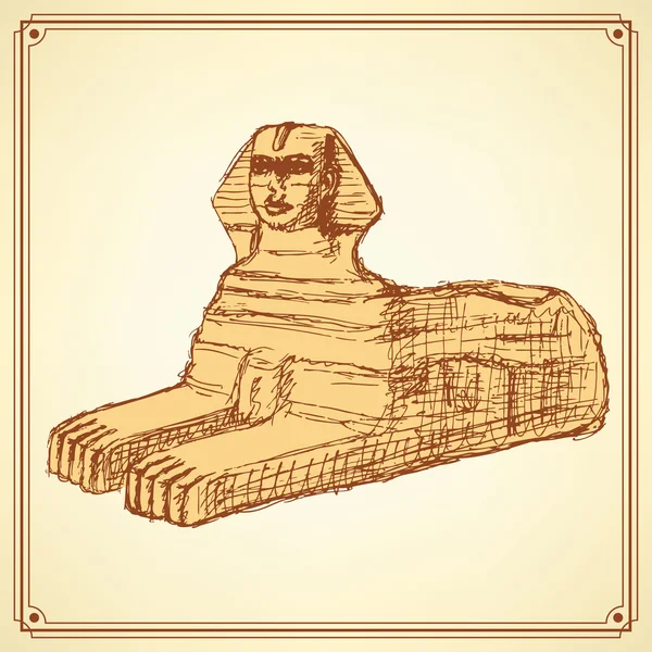 复古风格素描狮身人面像纪念碑 — 图库矢量图片