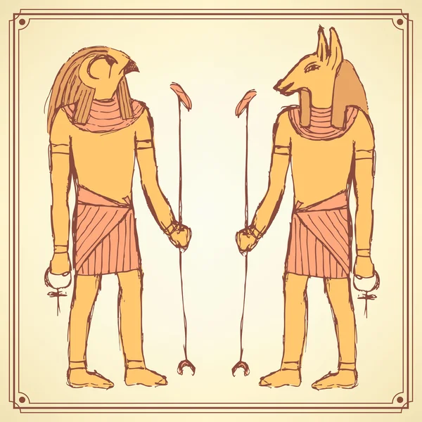 Skizze ägyptischer Götter im Vintage-Stil — Stockvektor
