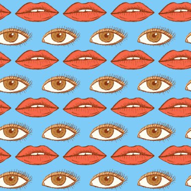 Dudak ve göz vintage tarzı kroki