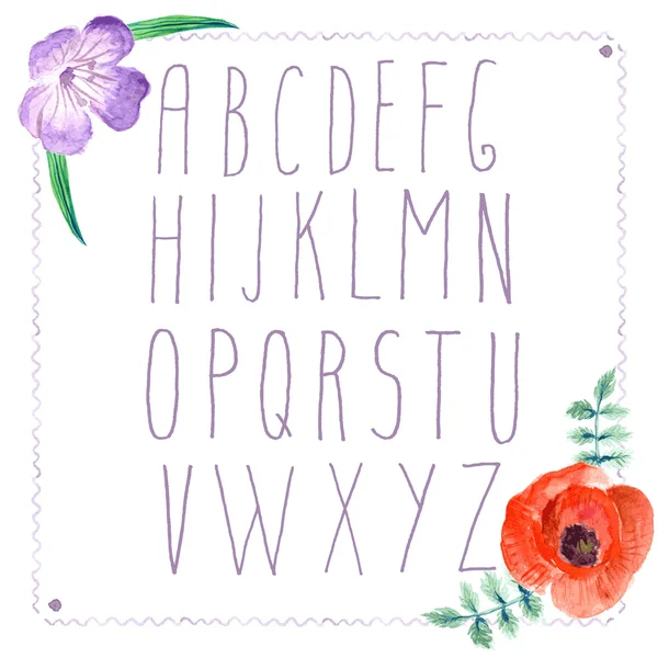 Alphabet aquarelle avec fleurs dans un style vintage — Image vectorielle