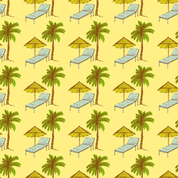 Schets palm en ligstoel in vintage stijl — Stockvector