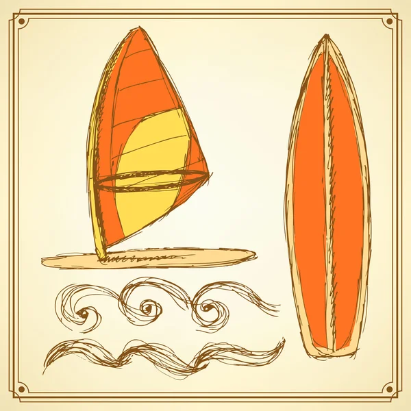 Set da surf Sketch in stile vintage — Vettoriale Stock
