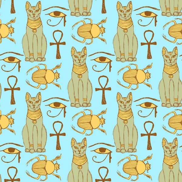 Szkic egipski kot, błąd, oko Ozyrysa w stylu vintage — Wektor stockowy