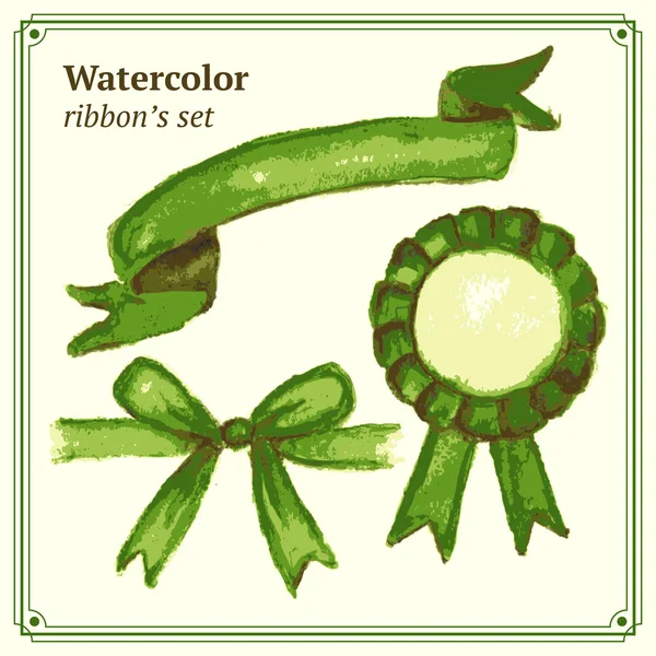 수채화 녹색 리본 빈티지 스타일 설정 — 스톡 벡터