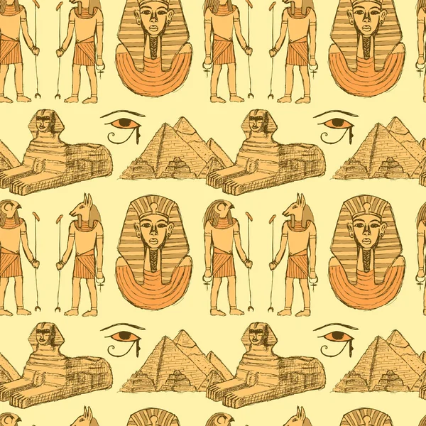 Schets Egyptische symbolen in vintage stijl — Stockvector