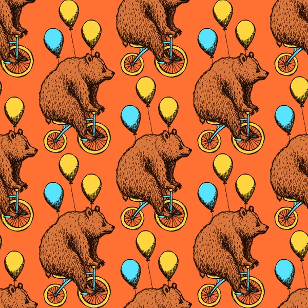 Ескізний ведмідь на велосипеді в вінтажному стилі — стоковий вектор