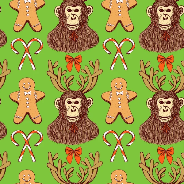 Sketch monkey with reindeer antlers — Stock Vector