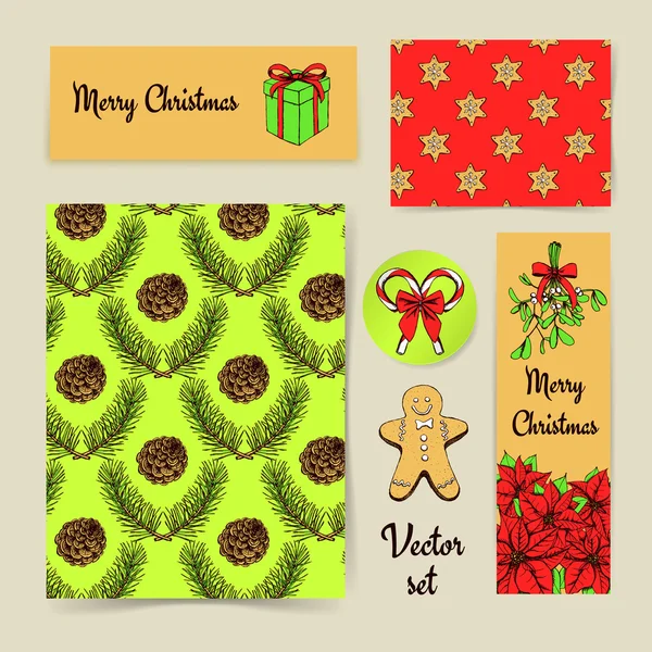 Sketch Christmas set of mockups — Stock Vector