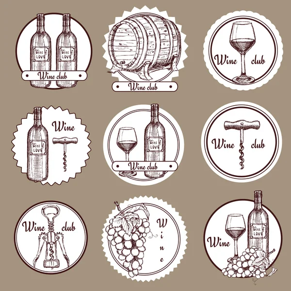 Bosquejo conjunto de logos de vino — Archivo Imágenes Vectoriales