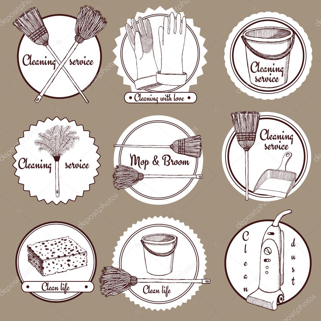 Sketch cleaning logotype in vintage style, vector