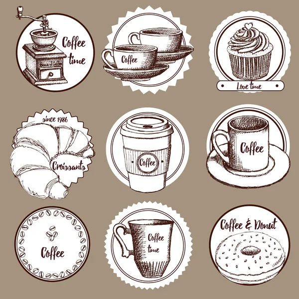 Skiss kaffe etiketter — Stock vektor