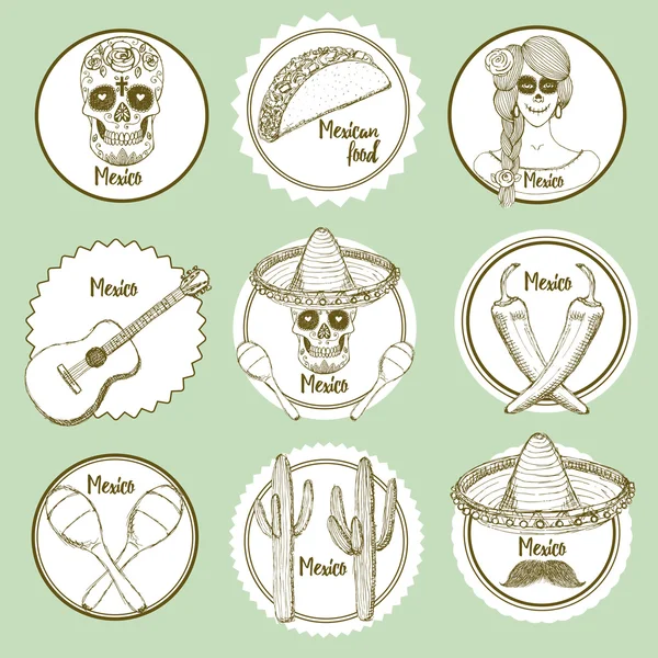 Sketch logotypes Meksiko - Stok Vektor