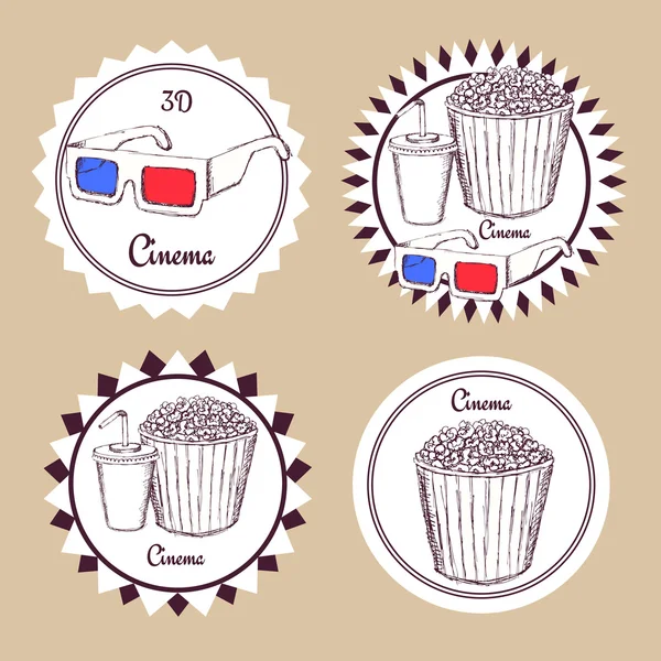 Sketch cinema food logotype — Stock Vector