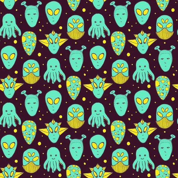 Sketch aliens faces pattern — Stock Vector