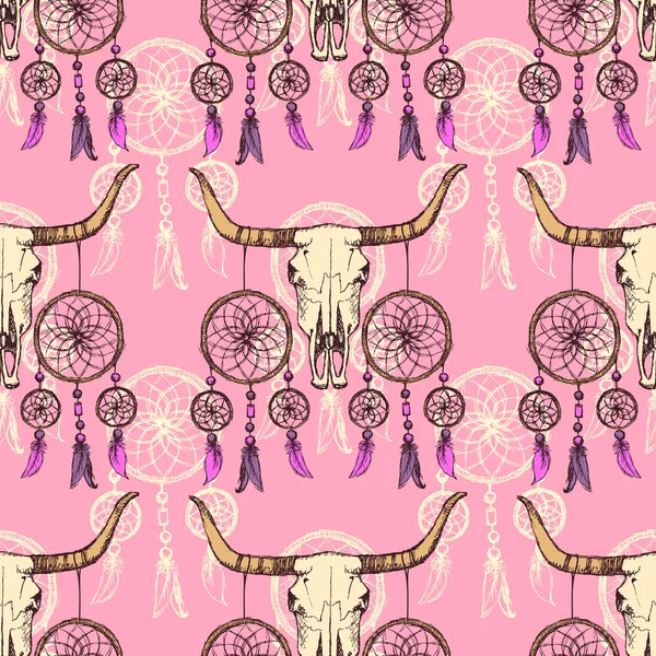 Sketch longhorn and dreamcather Vector Graphics