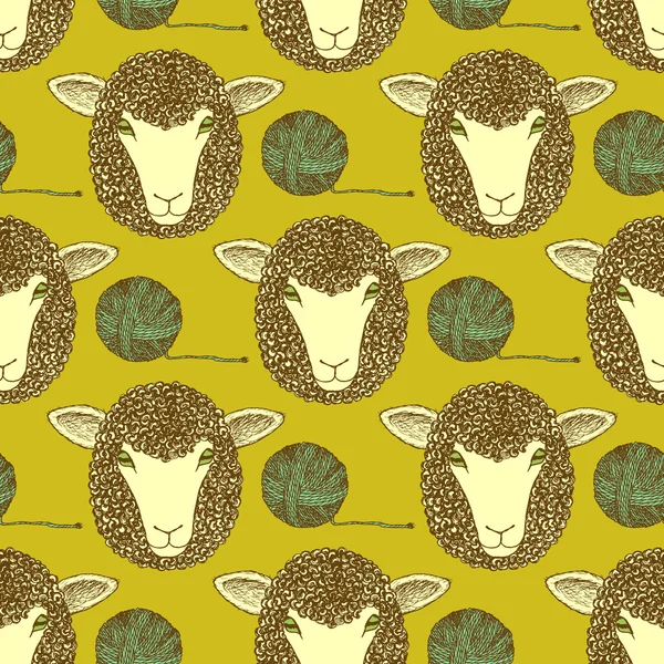 Sketch sheep and wool ball — Stock Vector