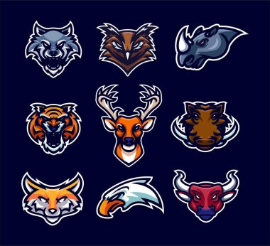 E-spor logosu ve hayvan desenleri e-spor takım maskotu ve oyun flaması için mükemmel.