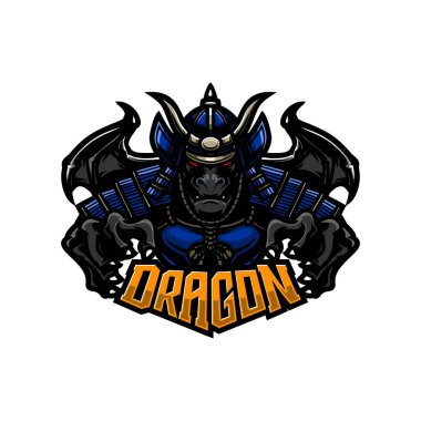 E-spor logosu ve ejderha samuraylarının şablonu e-spor takım maskotu ve oyun flaması için mükemmel.