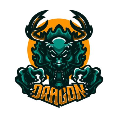 E-spor logosu ve Dragon 'un flamalı şablonu e-spor takım maskotu ve oyun flaması için mükemmel.