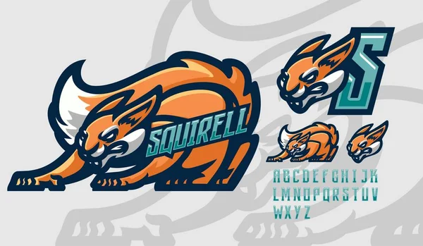 E-spor logosu ve sincap deseni e-spor takım maskotu ve oyun flaması için mükemmel.