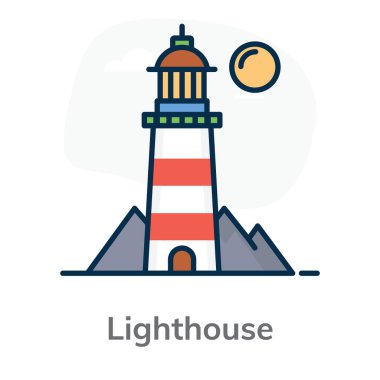 Deniz fenerinin düz tasarım simgesi, kule binası  