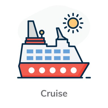 Düz vektör ve su aracında seyahat simgesi 