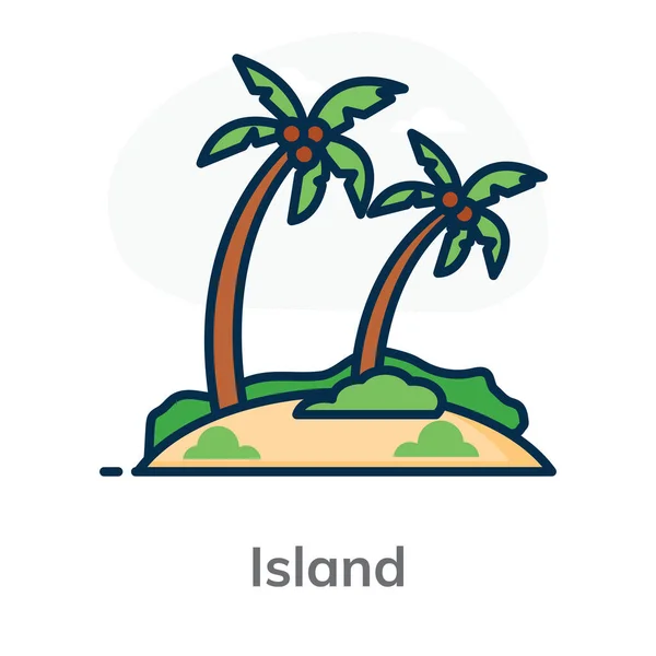 Palmeras Una Tierra Que Representa Isla Icono Plano — Vector de stock