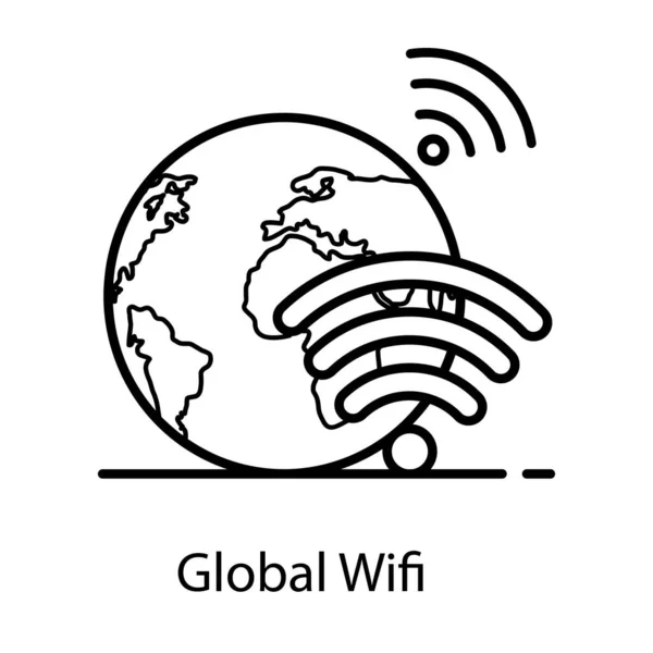 Global Wifi Vecteur Navigateur Avec Signaux Style Plat — Image vectorielle