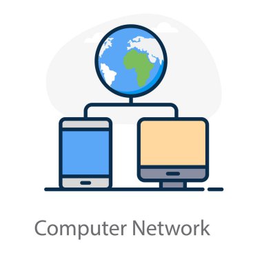 Bilgisayar ağının simge biçimi, ağ altyapısının düz vektörü 