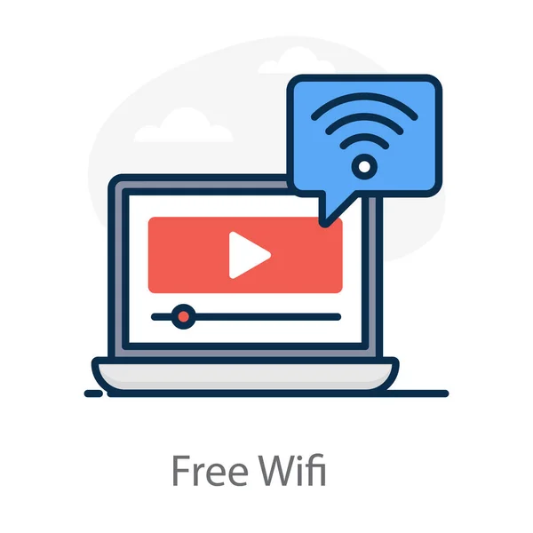 Wifi Gratuit Signaux Avec Streaming Vidéo Dans Style Plat — Image vectorielle