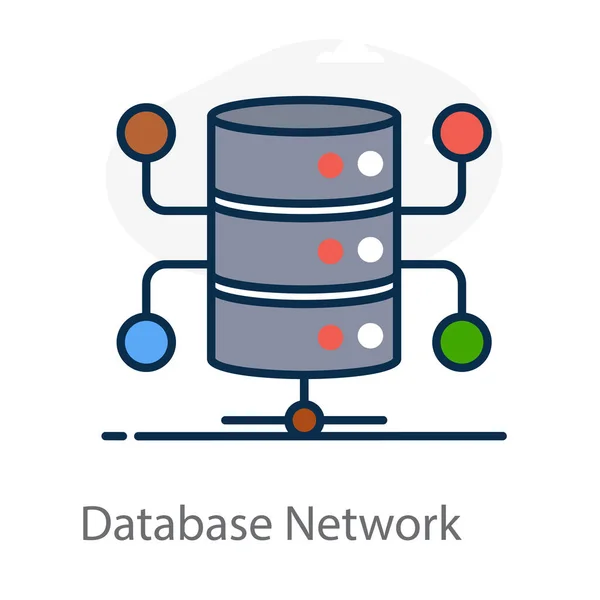 Ein Symbol Des Datenbanknetzwerks Verbunden Mit Netzwerkknoten — Stockvektor