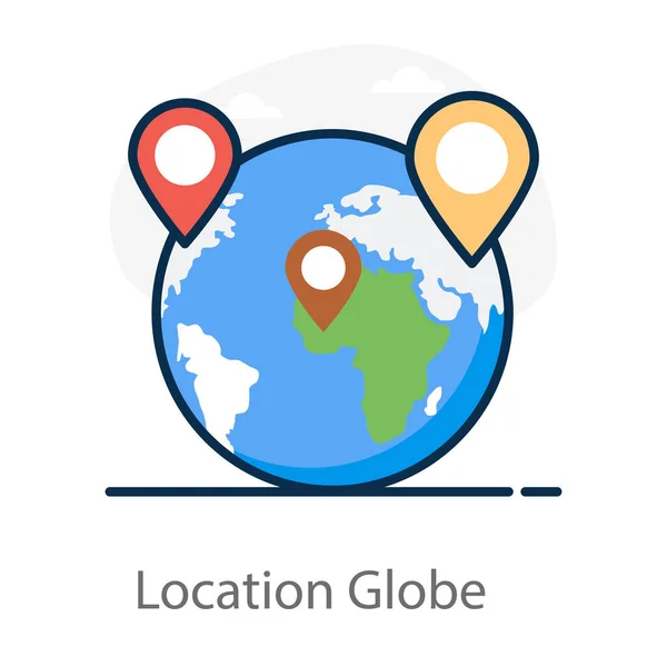 Pointeurs Broches Avec Globe Indiquant Icône Localisation Mondiale — Image vectorielle