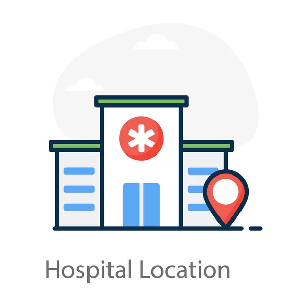 Puntero Del Mapa Navegación Con Edificio Del Hospital Para Rastrear — Vector de stock