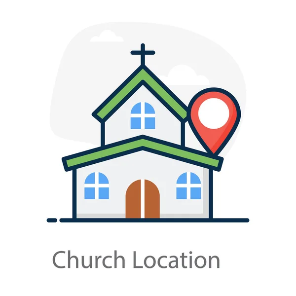 Een Christendom Huis Met Wijzer Kerk Locatie Flat Icon — Stockvector