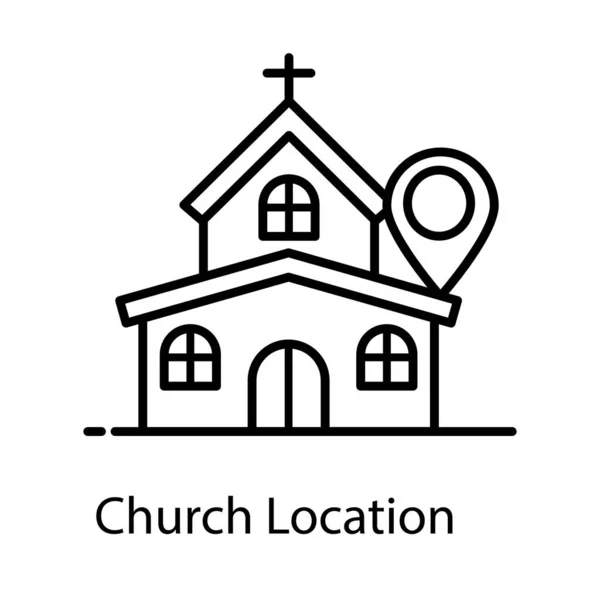 Een Christendom Huis Met Wijzer Kerk Locatie Flat Icon — Stockvector