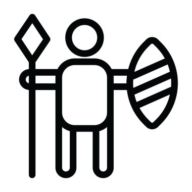 Elinde mızrak ve kalkan simgesi olan maasai savaşçı ikonu olan bir adam.