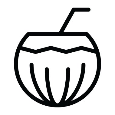 Çizgili pipolu hindistan cevizi, hindistan cevizi suyu ikonu. 