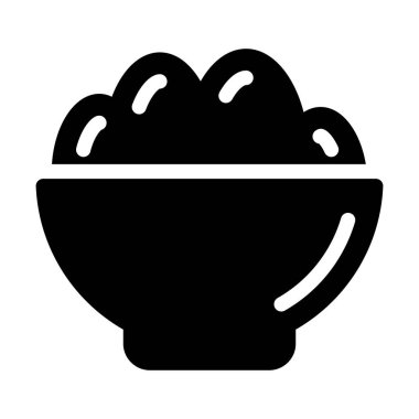 Kaşıklı pirinç kasesi, haşlanmış pirinç ikonu tasarımı. 