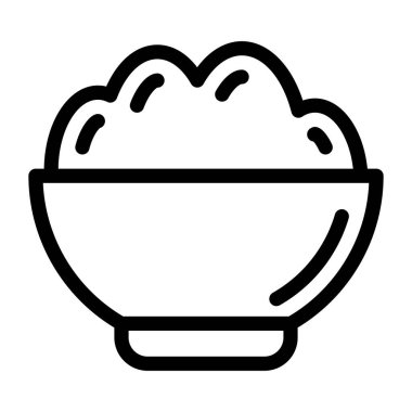 Kaşıklı pirinç kasesi, haşlanmış pirinç ikonu tasarımı. 