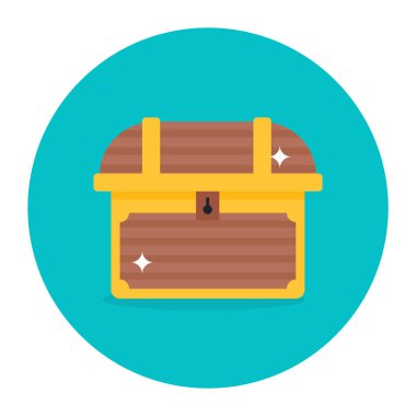 Düz vektör dizaynlı hazine simgesi, tahta göğüs kutusu. 