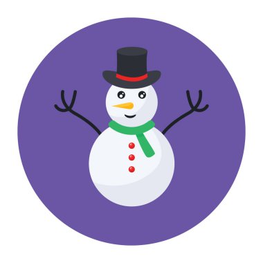 Kardan adam karakter simgesinin düz yuvarlak tasarımı