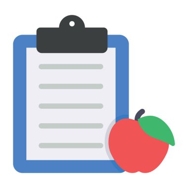 Düz simgeyle besin tablosunu gösteren kağıt içeren elma