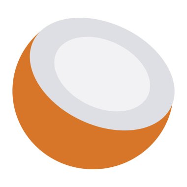 Yarısı kesilmiş hindistan cevizi meyvesi, düz stil vektör. 