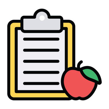 Düz simgeyle besin tablosunu gösteren kağıt içeren elma