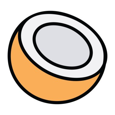 Yarısı kesilmiş hindistan cevizi meyvesi, düz stil vektör. 