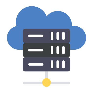 Düz vektör tasarımında simge barındıran bulut sunucusu 