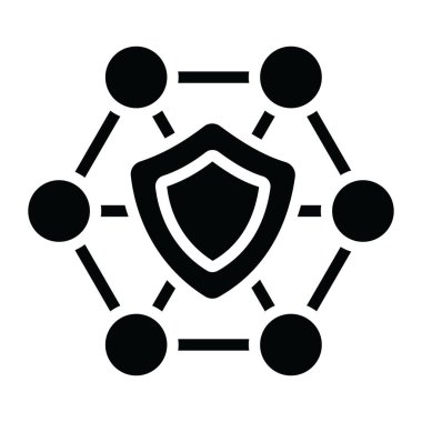 Güvenlik ağı simgesi konseptini gösteren düğümlerin içindeki kalkan