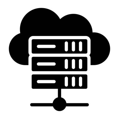 Düz vektör tasarımında simge barındıran bulut sunucusu 